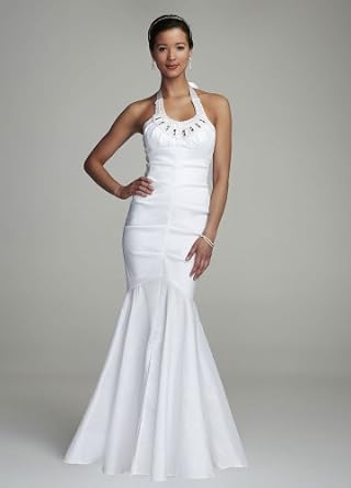 David's Bridal Wedding Dress: Stretch Taffeta Beaded Gown Style 45238d