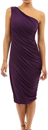 Flora Florida's Women Cocktail Dress Bodycon Slim Fit Stretchy One Shoulder Purple 2XL