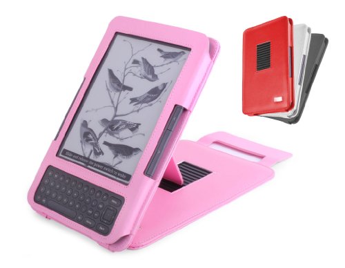 Duragadget Genuine Leather Case & Cover With Stand for Kindle 3 - Pink