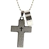 Stainless Steel Cross Pendant with the Padre Nuestro (Our Father) Prayer in Spanish - 40mm Heigth - 23 Inch Ball Chain - Matching Ring Included Stainless Steel Cross Pendant with the Padre Nuestro (Our Father) Prayer in Spanish - 40mm Heigth - 23 Inch Ball Chain - Matching Ring Included