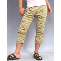 クロップドパンツ メンズ 7分丈 くしゅくしゅ ショート チノパンツ ハーフ ショーツ【q553】 (M, ベージュ)