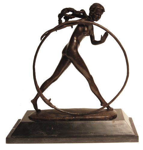 Bronz Art Deco Hoop Dancer Nude Sculpture Hand Crafted Statue
