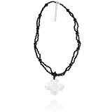 Crystal Cross Pendant with Black Onyx Bead Necklace, 18+2