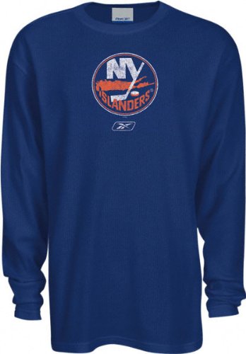 Reebok New York Islanders Navy Blue Faded Logo Long Sleeve Thermal T-shirt (Medium)