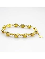 Gemstone Jewelry Gold Plated 925 Silver with 5x7mm Oval Cut Created Yellow Citrine and Clear Cubic Zircon Bracelet