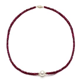 14k Yellow Gold 12-13mm Freshwater Cultured Pearl 4-5mm Red Ruby Gemstones... by 