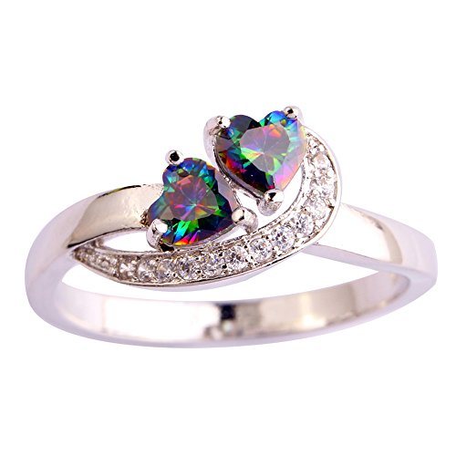 Narica Womens Novelty Heart Shaped Rainbow CZ Engagement Cocktail Ring