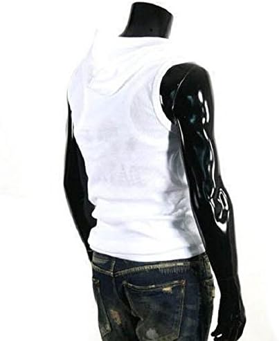 Sandistore Hooded Men Multi-Button Jacket Slim Casual Stretch Sleeveless Vest (M, White)