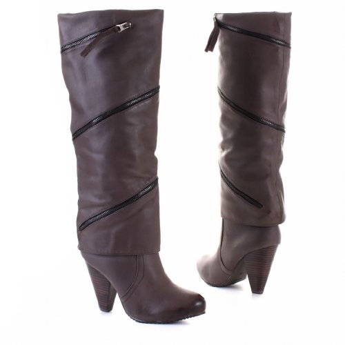 Damen Schuhe, STIEFEL, HIGH HEELS, 1560, Synthetik in hochwertiger Leder Optik, Braun, Gr 39