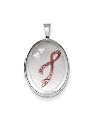 Sterling Silver W/ Enamel Pink Ribbon 19mm Oval Locket