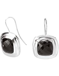 925 Sterling Silver Square Faceted Cushion-Cut Onyx Wire Earrings
