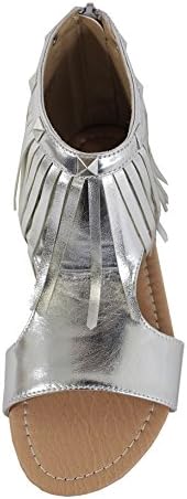 Rebecca Little Girls Open Toe Flat Sandals with Fringes and Studs Silver 3