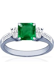 Platinum Emerald Cut Emerald Ring With Sidestones