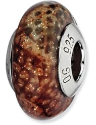 Sterling Silver Reflections Lt Brown Python Glitter Overlay Glass Bead