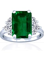 14K White Gold Emerald Cut Emerald Ring With Sidestones