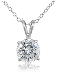 Diamond Veneer Round Cubic-Zirconia Bail Solitaire Pendant Necklace, 7"