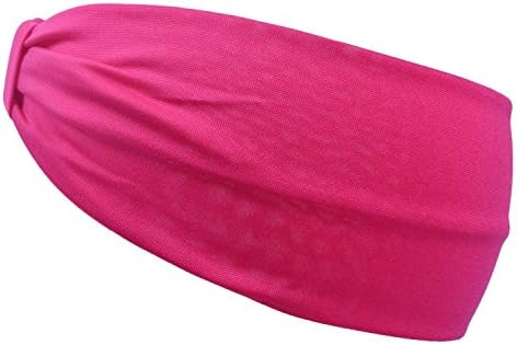 BNSE Fashion Wide Headbands Solid Color Headwear for Sports,Yoga, Exercise or Travel.Comfortable and Soft Solid Color Moisture Wicking Sweatband Hot Pink