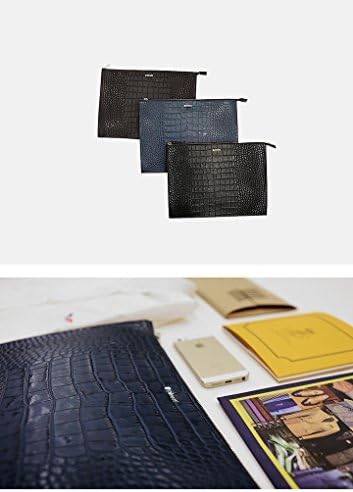 Pinetti Men's Real Leather Crocodile Pattern Zip Top Clutch One Size Blue