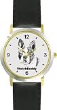 Boston Terrier (SC) Dog - WATCHBUDDY® DESIGNER DELUXE TWO-TONE THEME WATCH - Arabic Numbers-EVENING TWILIGHT STYLE - Gray Dial with Black Leather Strap-Women's Size-Small