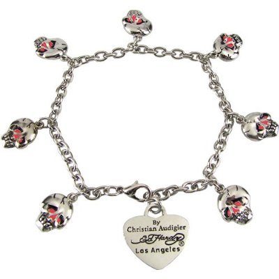 Ed Hardy By Christian Audigier: Enameled Eyes Skull Charm Bracelet