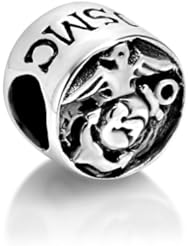 Chuvora Sterling Silver USMC US Marine Corps Bead Charm Fits Pandora Bracelet