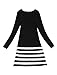 Allegra K Ladies Scoop Neck Full Sleeve Textured Stripes Mini Dress Black M