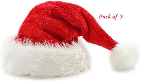 TekBow Plush Christmas Santa Hat for Adults and Children - Pack of 3