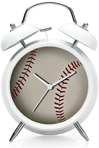 Twin Bell Analog Alarm Clock - Loud Alarm Clock (White) - Custom pattern Baseball Ball Sports Red White