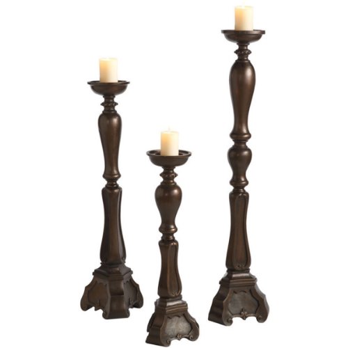 Set of 3 Giant Elegant Chocolate Brown Floor Pillar Candle Holders 49