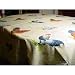 Fabulous French Roosters Print heavy 90 round green edged tablecloth