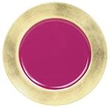 Caspari 13-inch Lacquer Charger, Gold with Fuschia