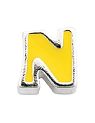 Avedon Kids Polished Sterling Silver Initial N Yellow Enamel Slide Charm