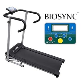 Biosync Foldable Running Machine Powered Treadmill with Safety Auto-Stop Mode 1-10Km/hr Speed Control, Computer w/ Scan, Speed, Time, Distance & Calories