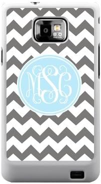 Gray Chevron Zigzags & Light Blue Circle Monogram Personalized Custom Best Plastic Case for Samsung Galaxy s2 ,Black or White for Choice
