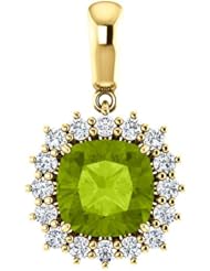 14K Yellow Gold 8.00x8.00mm Antique Cushion Cut Peridot and Diamond Pendant -- LIFETIME WARRANTY