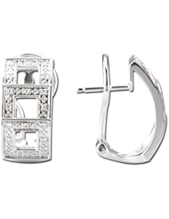 14K White Gold 0.12ct Triple Square Prong Diamond Omega Back Huggie Earrings