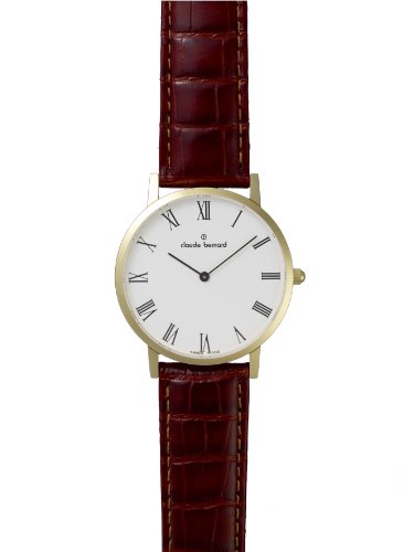 Claude Bernard Men's 20078 37J BR Classic Gents Gold PVD Roman Numerals Brown Leather Watch