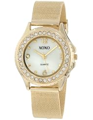 XOXO Womens XO5551 Gold-Tone Mesh Bracelet Rhinestones Accent Watch