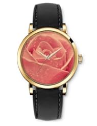 SPRAWL Aanalog Fashion Series Gold Ladies Watches of Genuine Black Leather Strap,Unique Wrist Watch for Women Girls Designed with pink rose