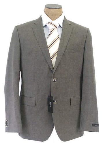 Hugo Boss Mens 2 Button Flat Front Taupe Sharkskin 