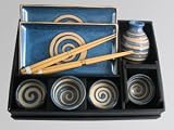 Miya japanese ceramic complete sushi and sake serving set for two - spiral Miya Japanese Tableware Gifts
