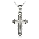 Men's Stainless Steel, Diamond Cross Necklace