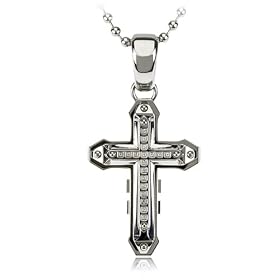 Men's Stainless Steel, Diamond Cross Necklace
