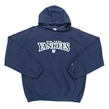 New York Yankees MLB Goalie Hooded Sweatshirt (Navy) (Tackle Twill Applique)