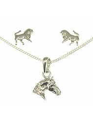 kala-isjewels- Ladies - Silver Sterling "" Horses ""Pendant ( 0,70"" ) , Earrings and Chain (17,71"" )