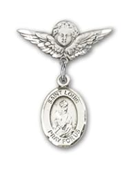 Sterling Silver Baby Badge with St. Louis Charm and Angel with Wings Badge Pin