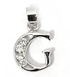 Silver Block Initial Pendant with Cubic Zirconia, Size: 12mm