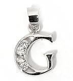 Silver Block Initial Pendant with Cubic Zirconia, Size: 12mm