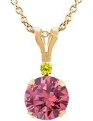 0.92 Ct Round Pink Diamond Canary Diamond 14K Yellow Gold Pendant
