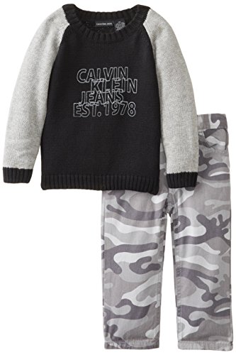 Calvin Klein Baby-Boys Infant Black Sweater with Gray Camo Pants